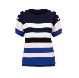 Cabi Sailor Pullover. Blue, pink and white striped